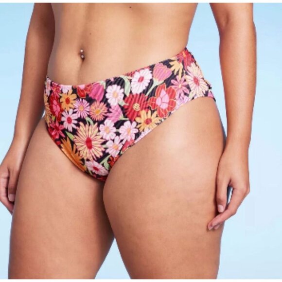 Wild Fable - Women's Ribbed High Waist High Leg Cheeky Bikini Bottom-Small(4-6) - Picture 1 of 13